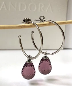 RETIRED Authentic PANDORA Fascinating Beauty Amethyst Medium Hoop Earrings - Picture 1 of 9