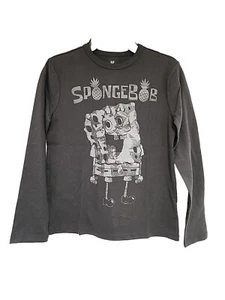 New Spongebob Squarepants Greytone Gap Kids Medium (8) Grey Cotton Blend L/S Tee - Picture 1 of 4