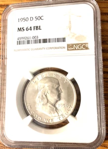 1950-D Benjamin Franklin Half Dollar MS 64 FBL - Picture 1 of 4