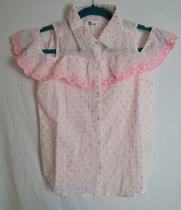 EPIC THREADS GIRLS WHITE w/NEON PINK EMBROIDERY COLD TOP SZ XL NWOT DH2107 - Picture 1 of 3