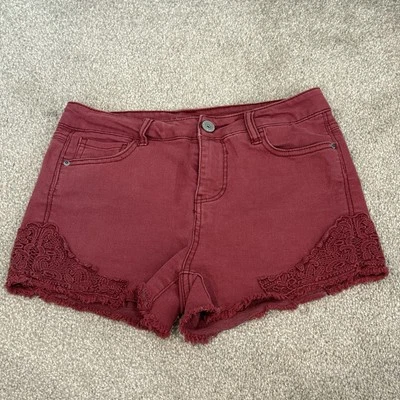 Vanilla Star High Rise Festival Shorts Lace Detail Cut Off Jean Denim Maroon 3 - Image 1 of 4