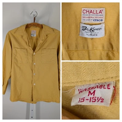 Vintage 1950s Atomic Yellow Flannel Camp Shirt Challa Cisco Switzerland USA M - Image 1 of 4