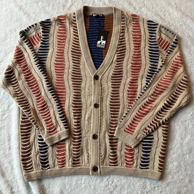 Cardigã suéter estilo Coogi masculino INSERCH botão para cima caramelo desgastado 3XL novo com etiquetas - Imagem 1 de 4