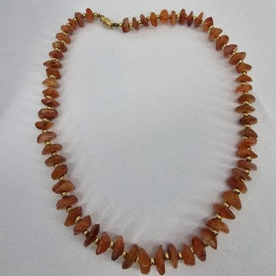 Collar de Piedra Cornalina Ágata Naranja Pepita Cuentas 17.5" Clásico De Colección Foto 1 de 3