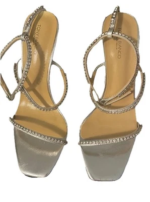 Tony Bianco Australia Silver Metallic Open Toe Heels Size 6.5 Read Description - Imagem 1 de 4