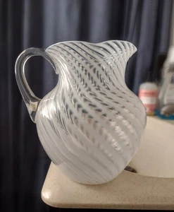 HOBBS No. 325 White Opalescent Swirl Glass Pitcher EXC!! Super Rare EAPG! - Picture 1 of 2