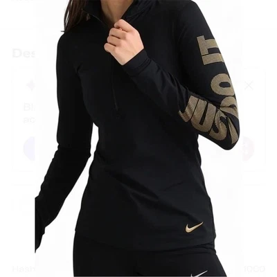 Camiseta para correr Nike Dri‐FIT Therma "Just Do It" dorada 1/4 cremallera manga larga para mujer XS Foto 1 de 4