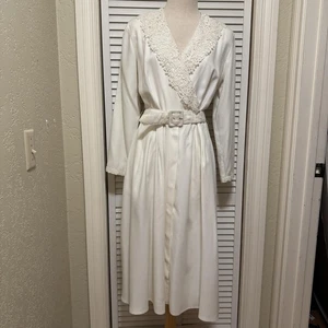 Vintage Carol Anderson Dress Womens 12 White Belted Lace Trim Midi Made USA 80s - Picture 1 of 9