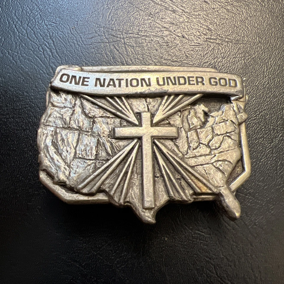 Vintage Bergamot Belt Buckle United States Under God Cross 1984 Pewter Buckle - Image 1 of 4