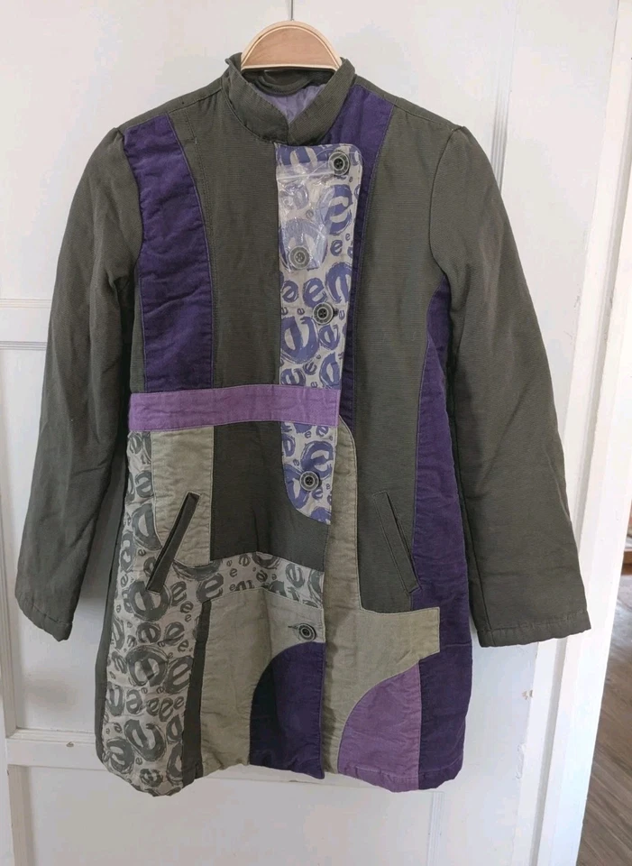 Chaqueta Desigual Patchwork Larga Gris Púrpura Niñas 11 12 Funky Maximalista Años 90 Foto 1 de 4