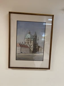 Austrian Watercolor Karlskirche Vienna Signed Hascha 1945 Vintage Architecture - Picture 1 of 8