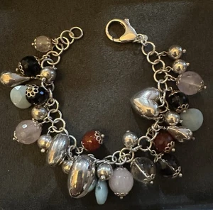 925 Sterlingsilber Herzen & mehrere Edelsteine Bettelarmband 8 Zoll - Bild 1 von 5