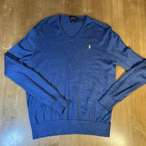 Polo Ralph Lauren Mens Extra Large Blue Merino Wool V-Neck Sweater Preppy XL - Picture 1 of 9