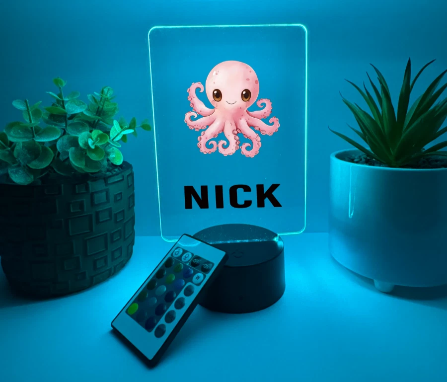 UV Printed Octopus Light Up, Personalized FREE, Animal LED Lamp, Kid Friendly - Image 1 of 4