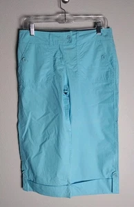 New York & Company Turquoise Blue 100% Cotton Cropped Cuffed Capri Pants 4 - Picture 1 of 3
