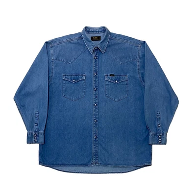 Vintage 90s LEE Sanforized Denim Mens Size XL Blue Long Sleeve Western Shirt - Image 1 of 4