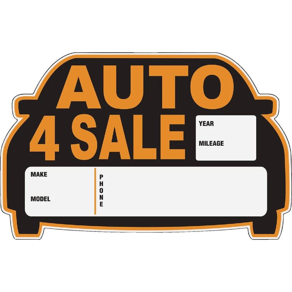 Hy-Ko Auto For Sale Die Cut Sign 22121 Die Cast Black,Orange 029069222505 - Image 1 of 1