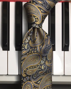 BRUNO PIATTELLI / Young Men's Slim Sapphire, Gold & Navy Blue Paisley Silk Tie - Picture 1 of 8