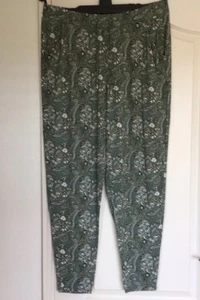 Ladies Next Green Paisley Pull On Stretchy Jersey Trousers Size UK 16 Long *NEW* - Picture 1 of 7