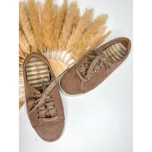 Vionic Jean Tan Suede Sneakers Size 6 Casual Comfort Shoes Elastic Lace Slip On - Picture 1 of 9
