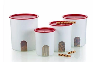 Tupperware Bidoni Promemoria 4 pz Grande Set Rosso Passione One Touch Guarnizioni Nuovo - Foto 1 di 1