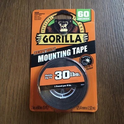 Gorilla Heavy Duty MOUNTING TAPE Double-Sided Black Holds 30 lbs 1" x 60" - Image 1 of 2