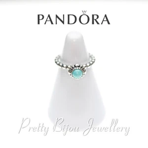 Pandora May Birthday Bloom Stackable Silver Ring with Chrysoprase (UK Size I) - Picture 1 of 4