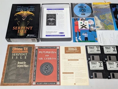Ultima VII 7 Part Two 2 PC Big Box 完整布质地图 3.5 英寸软盘蛇岛 + — 第 1/4 张图片