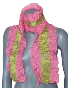 FOULARD Michel Le BRUN écharpe made in France soie silk rose & vert brodé neuf - Picture 1 of 2