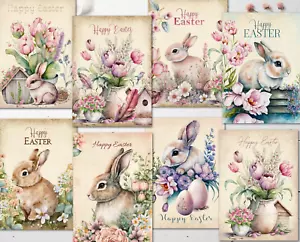 8 Blumen Osterhasen ATC Karten basteln Topper Etiketten Verzierungen - Bild 1 von 4
