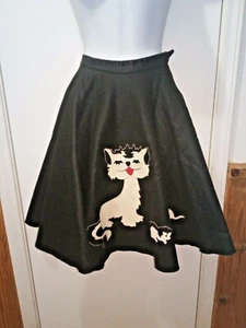 Genuine 50's Handmade Black Circle Skirt White & Black Cat & 2 Kittens Sock Hop - Picture 1 of 6