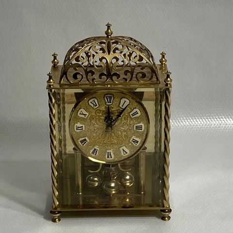 Vintage Haller Germany Temple Mantel Skeleton Clock Brass Dome Worship Cover