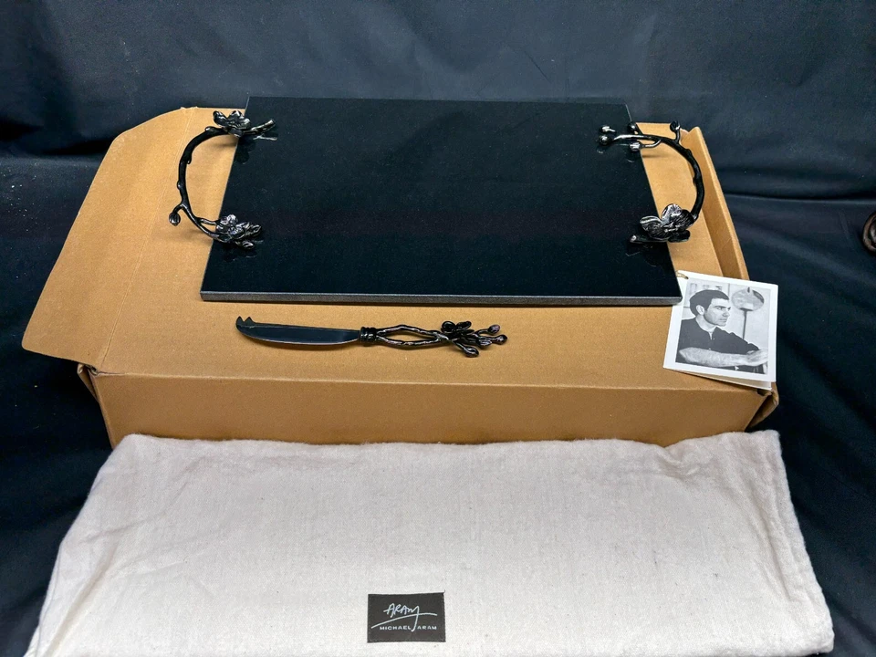 Tábua de queijo e cortador de queijo granito Michael Aram "BLACK ORCHID" ~ com caixa 15 x 10 - Imagem 1 de 4