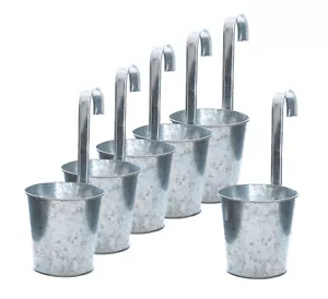 Zink Hänge Balkon Blumen Topf 13 cm - 6 er Set - Kräuter Pflanz Eimer mit Haken - Bild 1 von 8