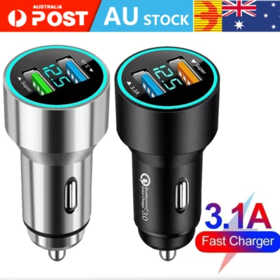 DUAL 2 Port Car Phone Fast Charger 3.1A USB A C PD Lighter For Samsung iPhone 15 - image 1 of 4