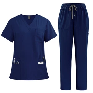 Summer STRETCH Medical Scrub Set V-Neck Straight Men Women Nursing Uniform Suit - Picture 1 of 24