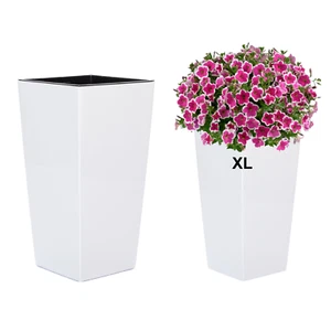 Blumenkübel weiß Hochglanz Eckig Pflanzkübel Blumentopf Einsatz XL (H:57cm) - Bild 1 von 6