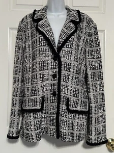 St. John for Saks Fifth Avenue schwarz & weiß Fransen Blazer Jacke Größe 16 - Bild 1 von 7