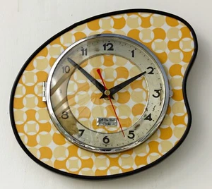 NEW 24cm Retro Style Wall Clock - Orange Formica Mid Century Vintage French Gift - Picture 1 of 4