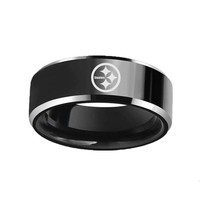 Pittsburgh Steelers Football Team Black Stainless Steel Rings for Men Women