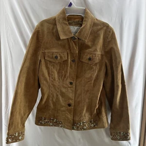 VTG Y2K Wilson Brown Maxima Flower Embroider Suede Jacket Boho Grunge Women L - Picture 1 of 12