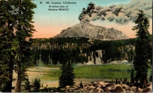 Vintage QSL Luftstation Postkarte 30er Jahre Mt. Lassen in Eruption CA California - Bild 1 von 2
