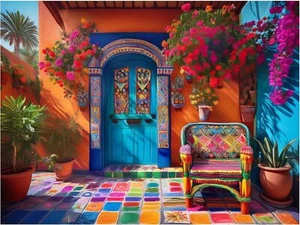 Mural Azulejo Colorido Porche Mexicano Talavera Cocina Salpicadero Mármol Cerámica - Imagen 1 de 14