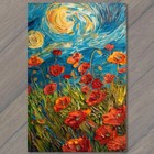 8.5x11''  Whimsical Flowers Sun Starry Day Red Paint Colorful Unreal Strange Cute
