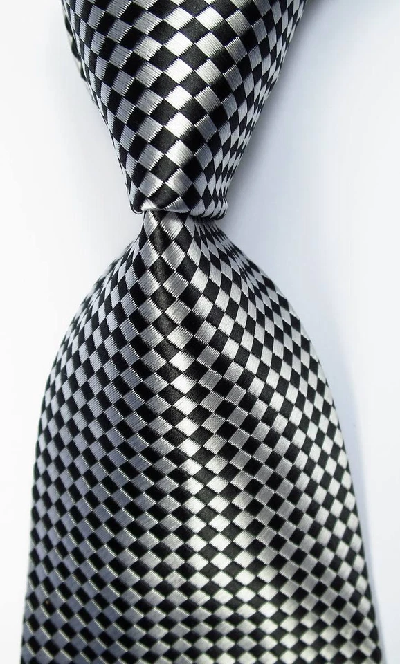 New Classic Checks Black White JACQUARD WOVEN 100% Silk Men's Tie Necktie - Image 1 of 2