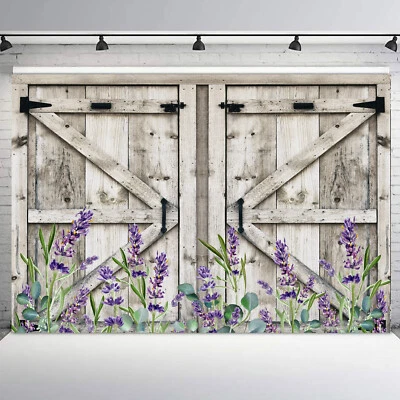 10x8ft Green Leaf Purple Lavender Rustic Wood Barn Photo Background Studio Props - Image 1 of 4