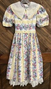 Bonnie Jean girls EASTER dress SZ 10 Floral & LACE~PEARL BUTTONS DOWN FRONT~USA - Picture 1 of 10
