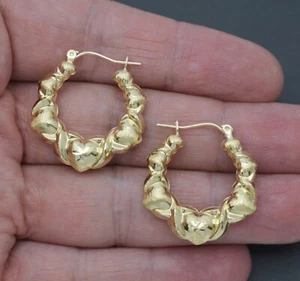 10K Real Yellow Solid Gold Women Love X o Hoop Earrings 28mm 2.8gr - Picture 1 of 4