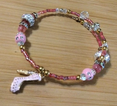 Handmade 10in Wrap Bracelet-Glass, Plastic, Rhinestone Rondelle Spacers-1 Heel. - Image 1 of 3