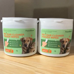 2 X Pet Ear Cleaner Finger Wipes Dog & Cat 50 PCS Soothing Grooming Kit Lot Of 2 - Picture 1 of 12